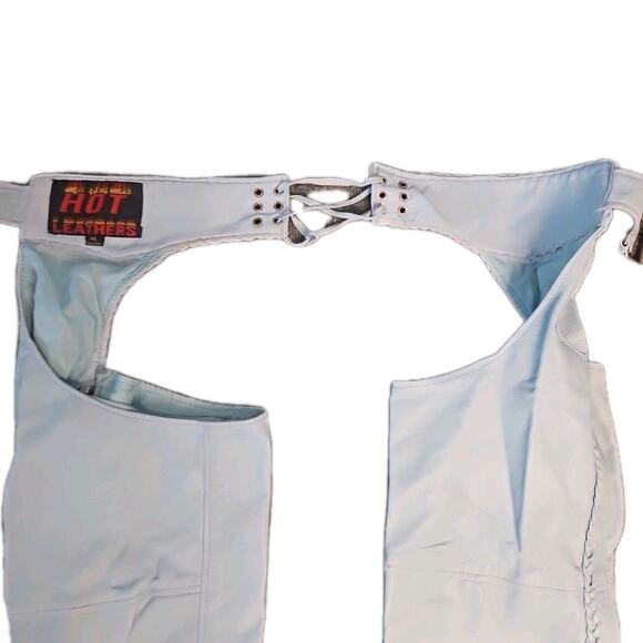 VTG Hot Leathers Baby Blue Motorcycle Chaps Women XL Biker 80s Retro - Picture 1 of 8